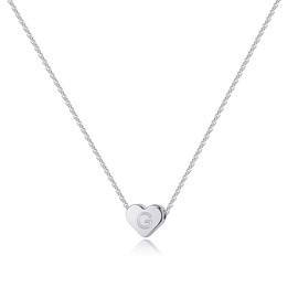 Turandoss Silver Heart Initial Necklaces for Women, Dainty 14K White Gold Plated Letter G Pendant Necklaces Tiny Heart Initial Necklace Birthday Gifts for Women Jewelry