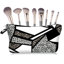 BSITSSS Cosmetic bag, make-up bag, leopard print, toiletry bag, black leopard toiletry bag, make-up bag, travel organiser for women and girls, Black, white, Leopard Print Make Up Bag