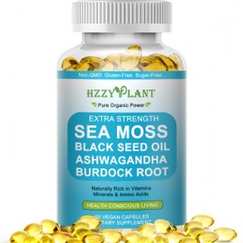 Sea Moss Softgel Capsules,High Absorption Irish Sea Moss Advanced with Black Seed Oil Ashwagandha Turmeric Burdock Root,Seamoss Superfood w/Raw Sea Moss for Immunity,Gut,&Energy,Non-GMO,60 Servings