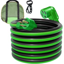 RVPLAN 25 FT 50 Amp RV/EV Extension Cord Outdoor Waterproof,4 Prong Flexible Heavy Duty STW RV Power Cord,NEMA 14-50P/R Standard Plug Suit for EV Charging and RV Trailer Campers, Black-Green,ETL