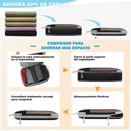 3 Piezas Bolsas Organizadoras Compresion de Viaje Organizadores de Maletas Packing Cubes para Empacar Ropa Viaje, Negro