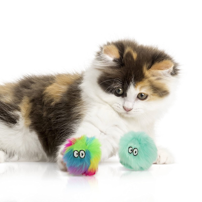 SmartyKat Fuzzy Friends Plush Catnip Ball Cat Toy, Set of