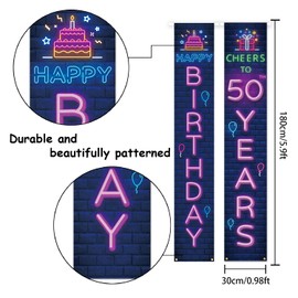 Neno Glow Happy 50th Birthday Porch Sign Door Banner Decor Colorful – Cheers to 50 Years Old Birthday Party Theme Decorations for Men Women Supplies