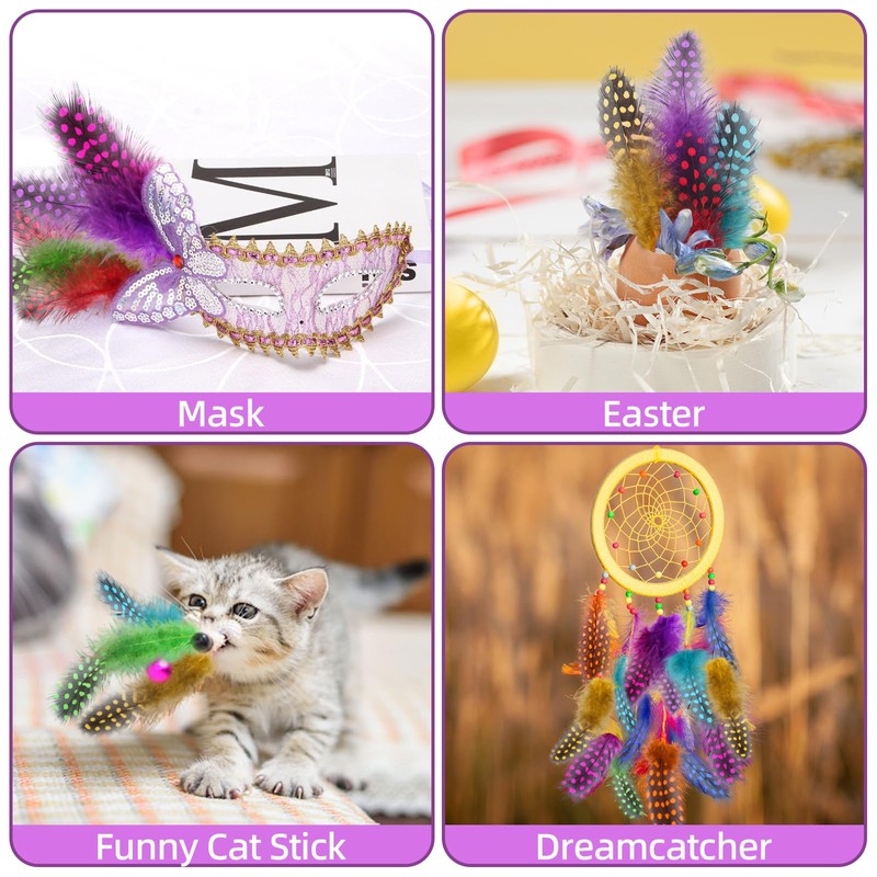 HOCUCHELAND Pack of 200 Guinea Fowl Feathers, 4.5-10 cm, Colourful