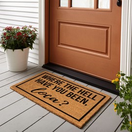Funny Coir Doormat Where The Hell Have You Been Loca Front Door Mat Entryway Outdoor Mat with Heavy Duty Front Porch Welcome Mats Entry Natural Coconut Brown Mat Novelty Gift Doormat 23.7 x 15.7 inch