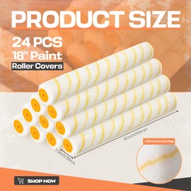 Leumoi 24 Pieces 18 Inch Paint Roller Covers Microfiber Brush Cover House Painting Supplies for Home Wall House Roller Kit for Surfaces(Yellow,1/2" Naps)