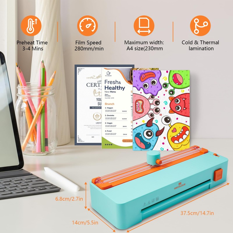 MECOLOUR Thermal Laminator Machine A4 for Documents and Photos,110v (Orange),