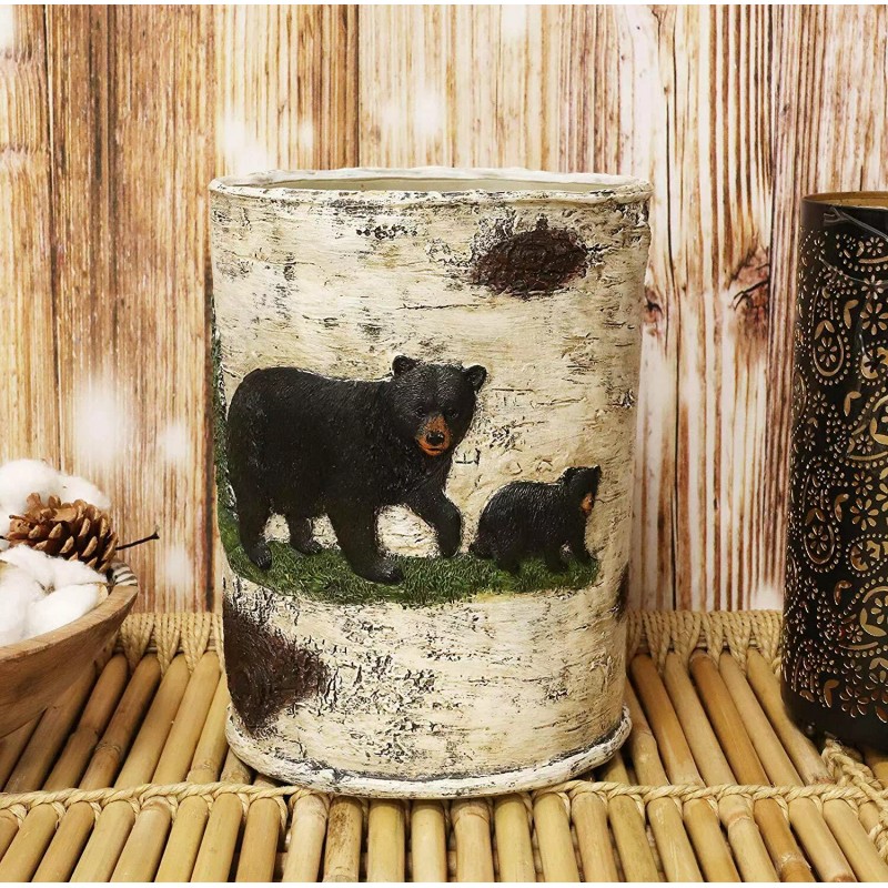 Ebros Rustic Black Bear in Pine Trees Forest Birch Finish