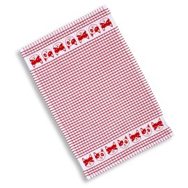 Cackleberry Home Cat Faces Windowpane Check Cotton Terrycloth Kitchen Towels, Set of 4 (Red)