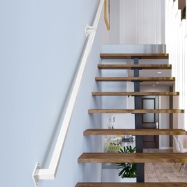 4FT White Iron Hand Railing, Sturdy Safety Staircase Handrails Wall Mount, 500lbs Load Capacity Industrial Iron Railing Pipe Handrail for Indoor Stairs, Outdoor Deck Loft Porch, Non-Slip and Rust