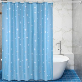 Lkw Ogechi Shower Curtain Blue with Weighted Hem 240x200 cm Star, Polyester Machine Washable Weighted Shower Curtains, Heavy Duty Waterproof Anti-mould Wetroom Long Bathtub Curtain