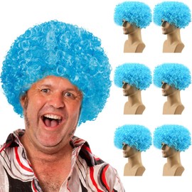 Unisex Short Fluffy Afro Wigs - Women Men Kinky Curly Disco Hippie Wig Made of Heat-Resistant Synthetic Fiber for Costume Cosplay Halloween Christmas Party (6 Light Blue)