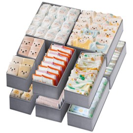 Drawer Organizer Clothes 12 Pack, Dresser Closet Organizers For Baby Clothes Underwear, Sock Grey