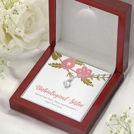 Bubble Hugs Sister in Christ Necklace 14k White Gold Finish Alluring Mahogany - Unbiological Sister - for Sisterhood Best Friend BFF Bestie Her Woman Girl Lady