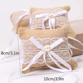 Smavles Wedding Ring Pillow Wedding Ring Cushion and Wedding Basket Flower Girl Baskets Romantic Jute Lace Bow Wedding Supply Decoration