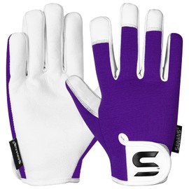 SAWANS Leather Gardening Gloves Ladies and Mens Thorn Proof Garden Gloves for Women and Men Ideal Gardening Gifts Durable Goatskin Work Gloves (M, Purple)