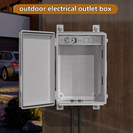Waterproof ABS Enclosure Cabinet Junction Box, Ventilated Design, Indoor/Outdoor Use, with Mounting Panel, High Power Outlets. (Grey Cover, 15"x11"x5.1")