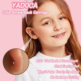 YADOCA 16 Pairs of Earrings Girls Children Hypoallergenic Surgical Steel Medical Stud Earrings Screw Back Earring Heart Pearl Flower Butterfly Earrings Set, Fabric