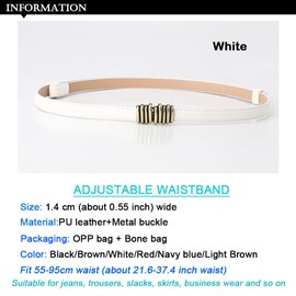 YIWEIYA Womens Faux Leather Skinny Belt (White C)