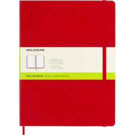 Moleskine Classic Plain Paper Notebook, Hard Cover and Elastic Closure Journal, Color Scarlet Red, Size Extra Large 19 x 25 cm, 192 Pages