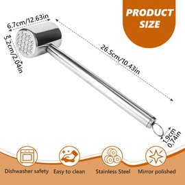 TYSM-CC Fleischklopfer aus 304 Edelstahl, Schnitzelklopfer 26.5 cm Lang Fleischhammer Doppelseitig Meat Tenderizer für Steak, Schnitzel, Rindfleisch, Huhn, Schwein