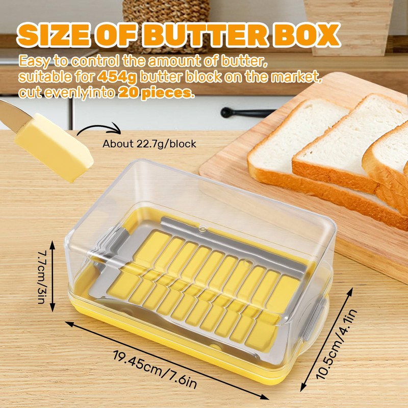 Stainless Steel Butter Slicer Cutter Container with Lid & Fork,