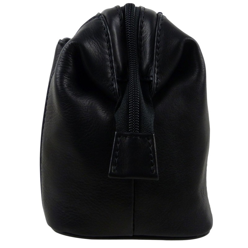 Oakridge Leather Mens Top Frame Washbag/Toiletry Bag - Black