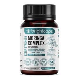 Brightcaps Moringa Complex - 3000mg Moringa Powder enriched with Turmeric, Elderberry, Cramberry and a Proprietary Blend Rich in Vitamins, Antioxidants & Amino Acid - Non-GMO, Gluten Free, 60 Vegan Caps
