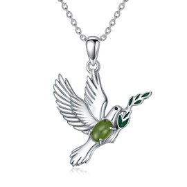 BETHZA Dove Necklace 925 Sterling Silver Genuine Green Jade Gemstone Dove Peace Themed Bird Pendant Animal Jewelry Gifts for Women, Sterling Silver, Jade