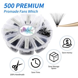 Ready-to-Use Fan Eyelash Extension, 24D, Pack of 500, 9-16 mm, 0.07 mm, D Curl, Ready Volume Eyelashes, Fans, Premade Volume Fans Russian Eyelash Extension (500-24D-0,07-D-9-16)