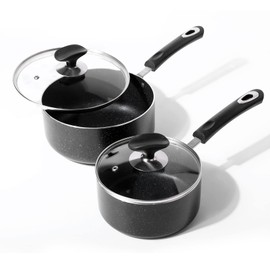 RATWIA Nonstick Saucepan Set - 1.5 Quart and 2.5Quart,Ultra Non Stick Sauce Pan Small Pot with Glass Lid,Great for Home Kitchen Restaurant,Black