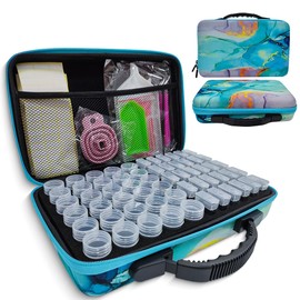 Rigute 60 Cans Diamond Painting Accessory Boxes, with 60 Compartments Diamond Painting Organiser (2 Types of Bottles), Tool Set with Pen for Painting Crafts for Beads, Rhinestones, Stones (Green)
