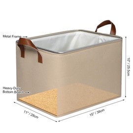 KEEGH Storage Baskets for Organizing, Fabric Storage Bins for Shelves with Leather Handle, Shelf Baskets for Closet Organization Closet Organizer Bins for Clothes, 15" L x 11" W x 10" H, Brown, 4 Pack