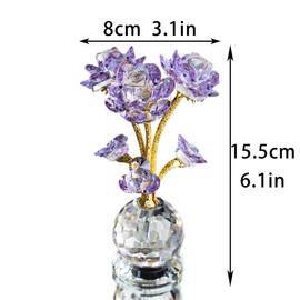 HDCRYSTALGIFTS Crystal Purple Flower Statue Glass Rose Figurine for Home Wedding Decoration Glass Flower Figurine Collectibles