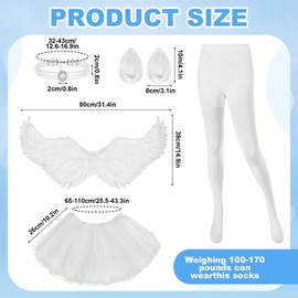 Mepase 6 Pcs Swan Costume for Women Bustier Corset Top Tutu Skirt Wings Pearl Choker Hair Clip Pantyhose(White,Xs)