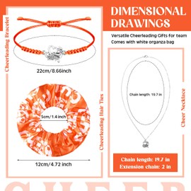 Equsion 12 Set Cheerleader Gifts Bulk Include Cheer Necklace, Cheerleading Adjustable Bracelet, Hair Ties and Organza Bag 12 each, Cheer Accessories for Team Women Teammates(Orange)