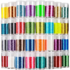 Creativity Point Holographic Fine Glitter – 32 Pcs Glitter Shaker Jars – Body, Nail, Craft Sparkle Glitters for Art, Holographic for Slime, Scrapbooking, Body, Makeup