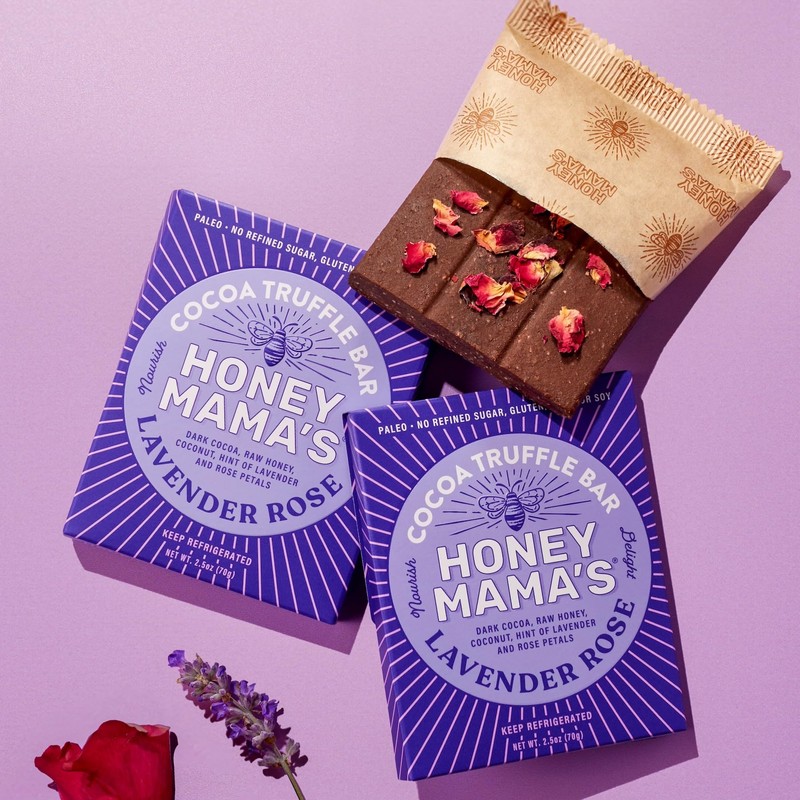 Honey Mama's, Lavender Rose Cocoa Truffle Bars, No Refined Sugar,