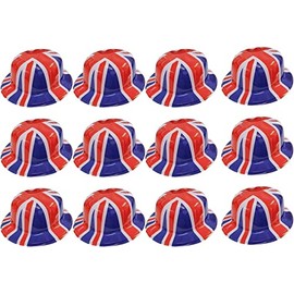 ADULTS UNION JACK BOWLER HAT X3 PLASTIC BRITISH FLAG HAT FANCY DRESS ACCESSORY - PERFECT FOR PARTIES AND NATIONAL CELEBRATIONS