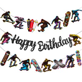 Skateboard Birthday Banners Skateboard Birthday Party Supplies 2Pcs Skateboard Themed Banners Skateboarder Party Decorations for Sports Skating Baby Shower Decor
