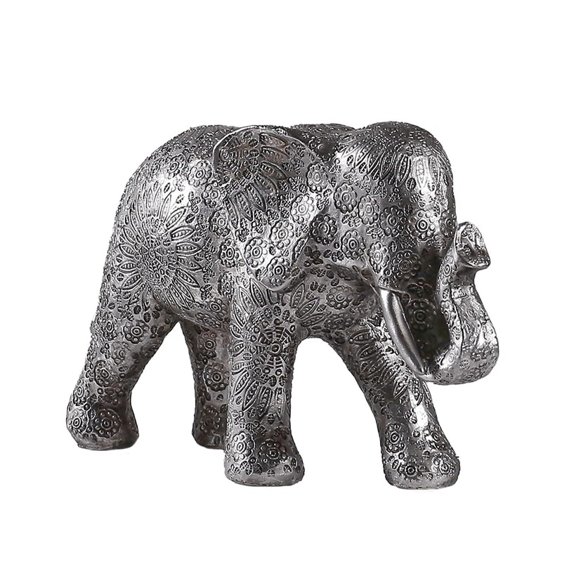 Hebdids Silver Elephant Statue - Modern Home Decor, Resin Sculpture