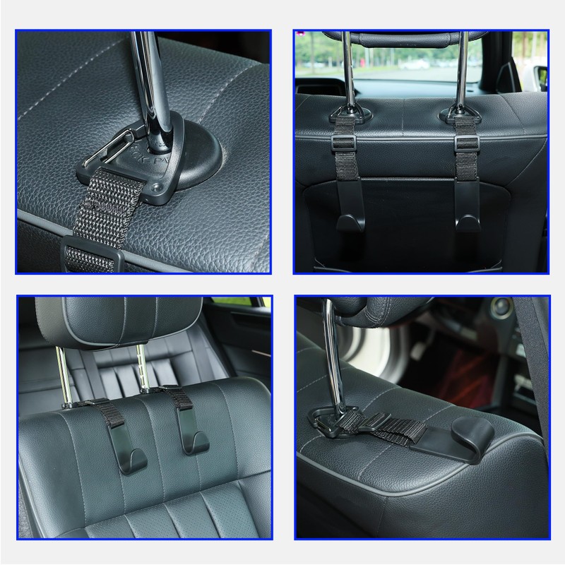Amooca Headrest Hooks for Car Adjustable 4 Pack Vehicle Seat
