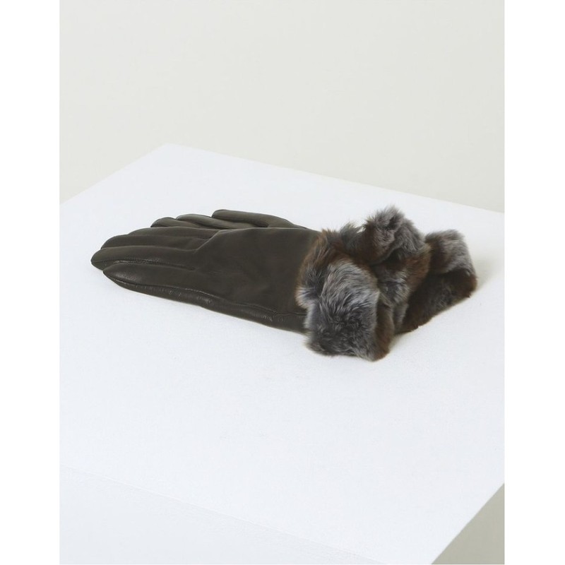 Daks Women's Accessory Black Lamb Leather Rex Fur Trim Smartphone