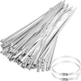 Pack of 100 Metal Cable Ties, Self-Locking Cable Ties, Metal, Long Steel Tape, Heat Protection Tape, Exhaust Tape, 200 x 4.6 mm Stainless Steel Cable Ties, Long, for Workshop, Office, Home