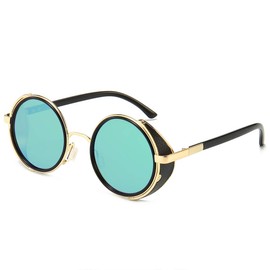 Dollger Steampunk Vintage Retro Round Sunglasses Metal Circle Frame Green Lens and Gold Frame UV400 Protection