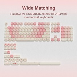 dagaladoo Pink Cute PBT Keycaps, MOA Profile Key caps 65 75 100 Percent, Dye-Sublimation, Custom 133 Keys Set for 100%, 75%, 65%, 60% Mechanical Keyboard（Cherry Blossom）