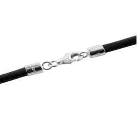 Auroris Real Leather Chain Black Thickness 2 mm with Lobster Clasp Made of 925 Sterling Silver Length: 40 cm