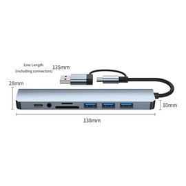 Frafuo USB C HUB-USB C Adapter 8 in 1 USB 2.0, Type C PD, USB3.0, SD/TF Card Reader, 3.5mm AUX, Docking Station Compatible with MacBook Pro/Air, Other Type C Laptops Devices, Silver