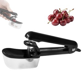 Stainless Steel Cherry Stone Remover, Black, Manual Cherry Pitter with Collection Container, Core Remover for Cherries & Fruit, Easy to Clean, Ideal for Kitchen, Camping & Travel (Black)