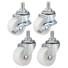 sourcing map 1.5 Inch Swivel Caster Wheels PP 360 Degree Threaded Stem Caster Wheel M8 x 15mm, 132lb Total Load Capacity, Pack of 4 (2 with Brake, 2 No Brake)